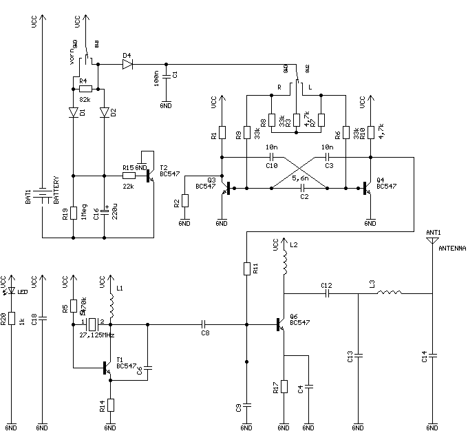 Schaltplan von einem 27 MHz Sender für Modelautos